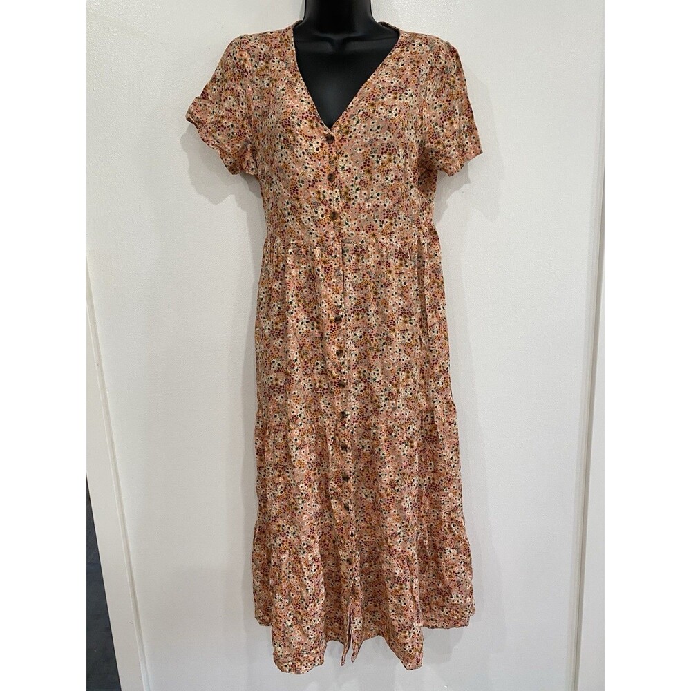 Sonoma Maxi Dress Size S Floral Button Front Pockets Tiered Peasant Cottagecore